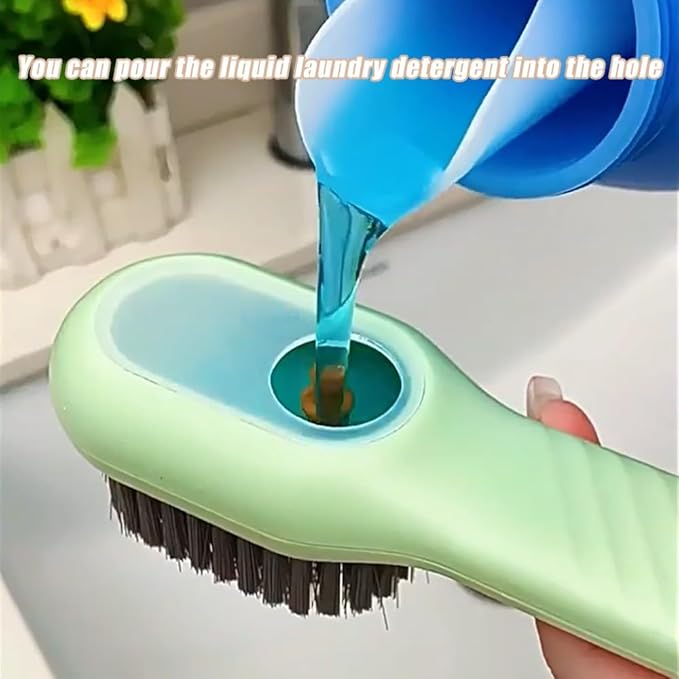 miękka szczotka do czyszczenia z dozownikiem mydła, wielofunkcyjna szczotka do czyszczenia 2 w 1, do prania ubrań i butów, biała/zielona